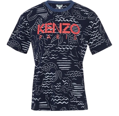 Shop Kenzo All Over T-shirt In Midnight Blue
