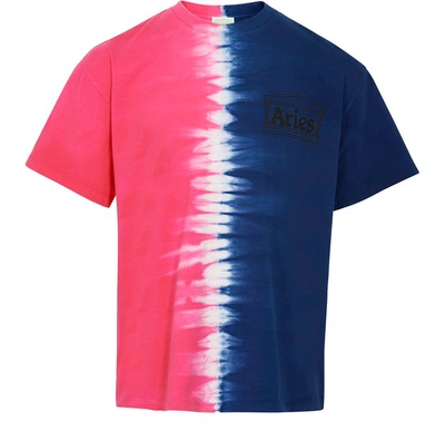 Shop Aries Tie & Dye Half And Half T-shirt In Blue/fuschia