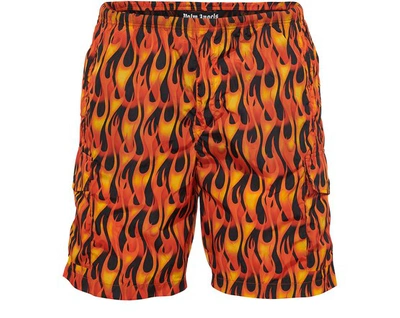 Shop Palm Angels Burning Swimming Shorts In Black Multicolor