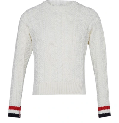 Shop Thom Browne Aran Cable Merino Wool Sweatshirt In White