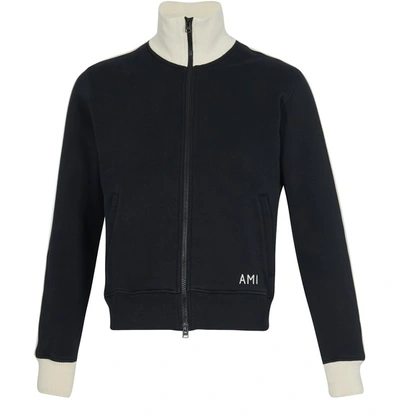 Shop Ami Alexandre Mattiussi Zipped Cotton Tracksuit Jacket In Noir Ecru