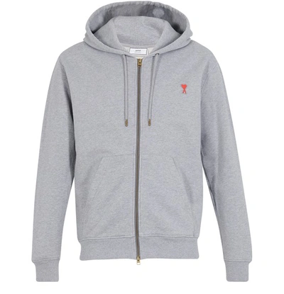 Shop Ami Alexandre Mattiussi De Coeur Zipped Hoodie In Gris Chine