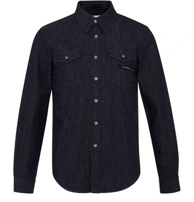 Shop Givenchy Tape Denim Shirt In Navy