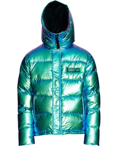 Shop Kenzo Festive Padded Down Jacket In Turquoise