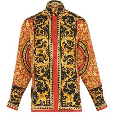 Shop Versace Barocco Printed Silk Shirt In Rosso Stampa