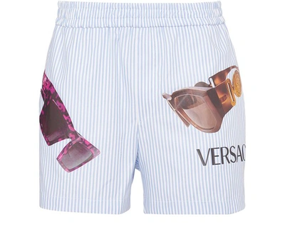 Shop Versace Logo Shorts In Bianco/azzuro