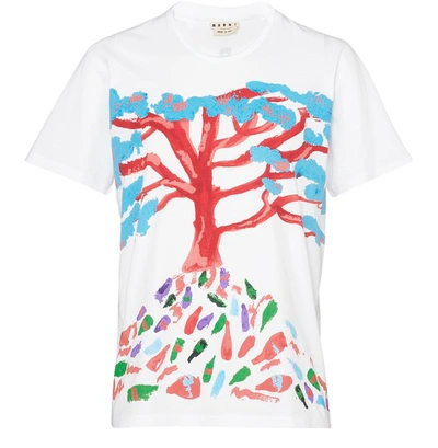 Shop Marni T-shirt With Tree Print In Lily White