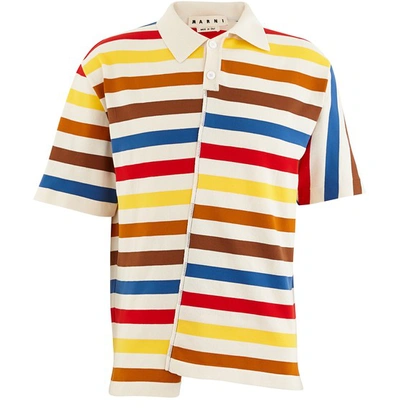 Shop Marni Striped Top With Polo Neck In 00x99