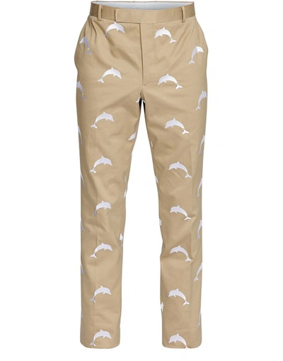 Shop Thom Browne Dolphin Chino Trousers In Camel