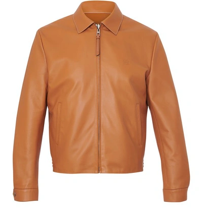 Shop Loewe Leather Jacket With Zip In Tan