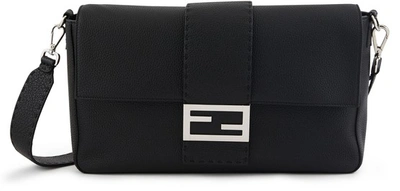 Shop Fendi Baguette Messenger Bag In Nero Palladio