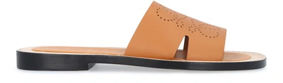 Shop Loewe Anagram Leather Mules In Light Caramel