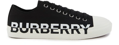 Shop Burberry Larkhall Logo Trainers In Black Optic White
