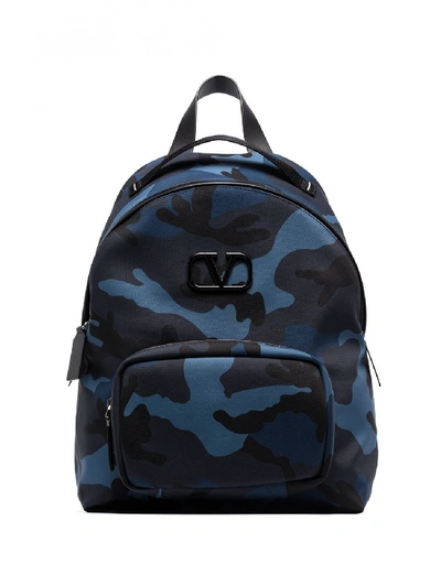 Shop Valentino Vlogo Leather Backpack In Blue