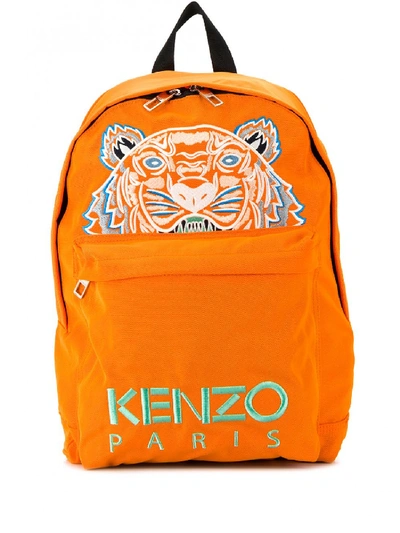 Shop Kenzo Large Tiger Canvas Backpack In Orange