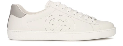 Shop Gucci Leather Gg New Ace Sneakers In Bianco Bianco Gr Sky