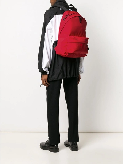 Shop Balenciaga Logo Print Backpack In Red
