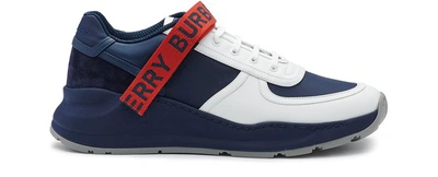 Shop Burberry Ronnie Low Mix Trainers In Navy
