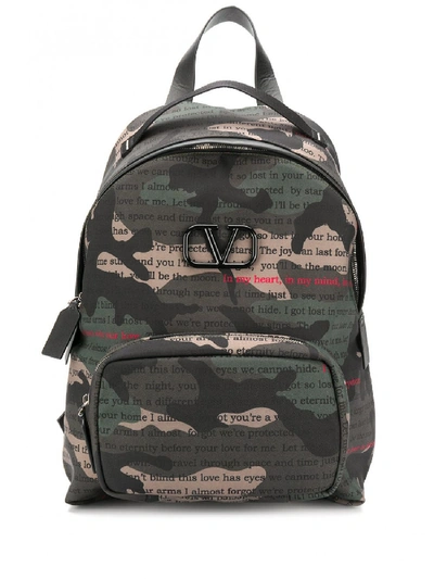 Shop Valentino Vlogo Camou Backpack In Green