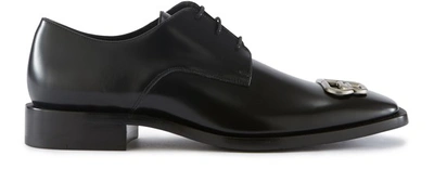 Shop Balenciaga Bb Leather Derby Shoes In Black/nikel