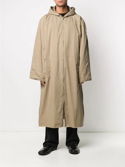 Shop Balenciaga Hooded Zip-up Coat In Beige