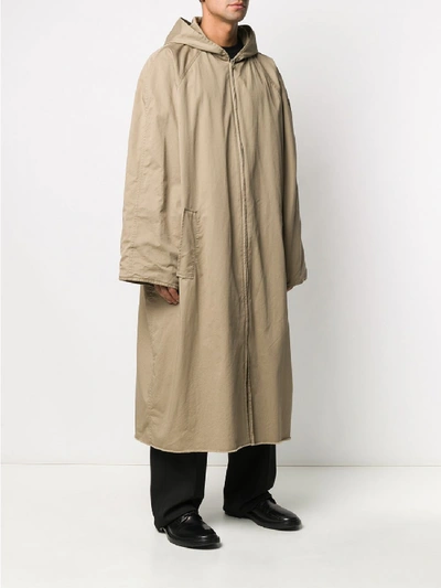 Shop Balenciaga Hooded Zip-up Coat In Beige