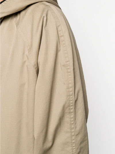 Shop Balenciaga Hooded Zip-up Coat In Beige