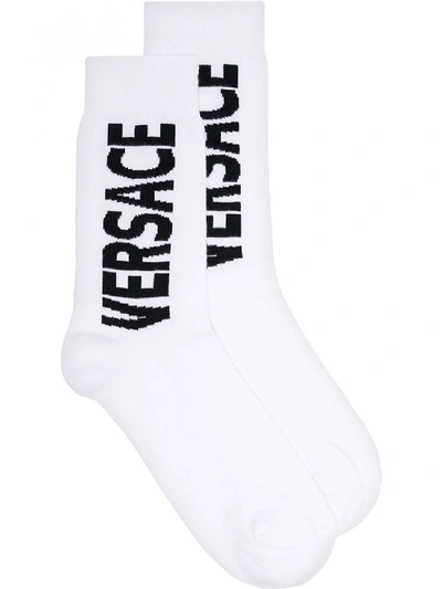 Shop Versace Socks With  Embroidery In White