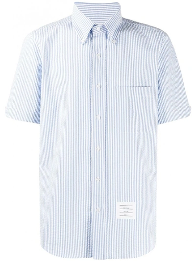 Shop Thom Browne Striped Cotton Shirt In Blue