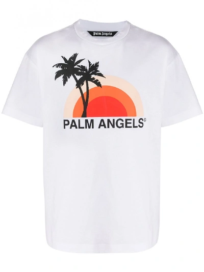 Palm Angels Sunset Print Cotton Jersey T-shirt In White
