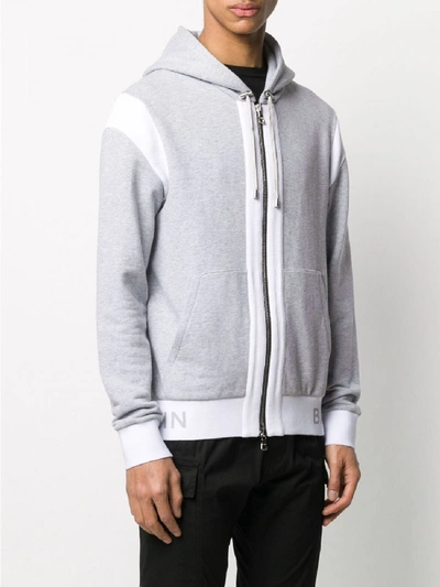 Shop Balmain Logo Hoodie Sweatshirt In Grey