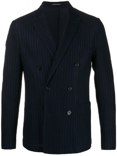 Shop Emporio Armani Cotton Double-breasted Jacket In Blue