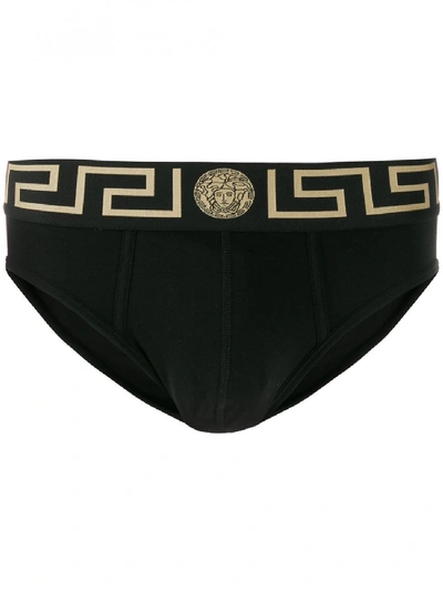 Shop Versace Low Slip With Logo In Black