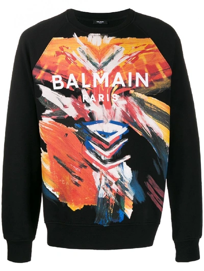 Shop Balmain Print Cotton Sweatshirt In Multicolor