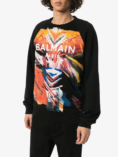 Shop Balmain Print Cotton Sweatshirt In Multicolor