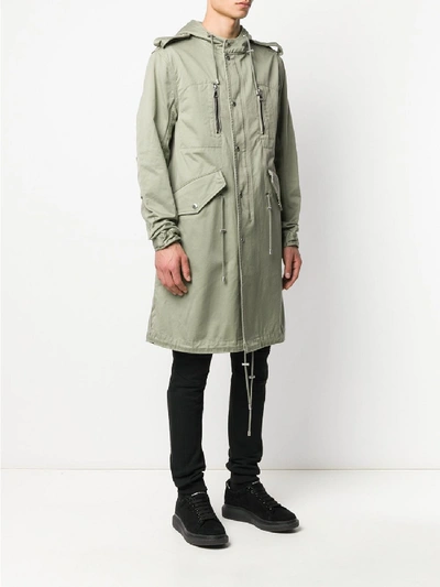 Shop Balmain Print Parka In Green