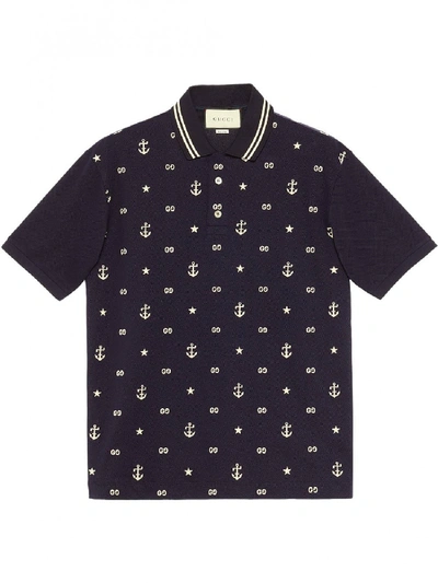 Shop Gucci Cotton Polo Shirt In Blue