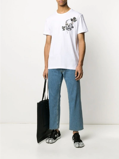 Shop Alexander Mcqueen Skull And Flowers Print T-shirt In White