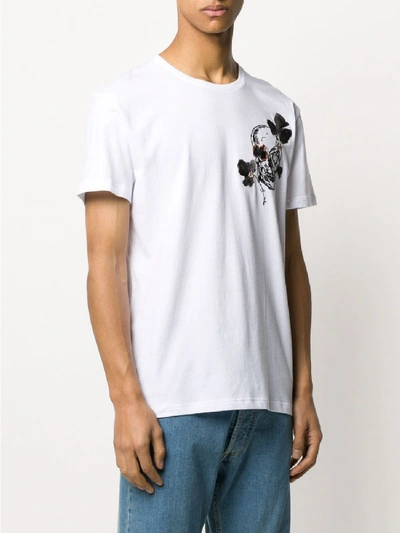 Shop Alexander Mcqueen Skull And Flowers Print T-shirt In White