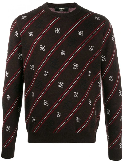 Shop Fendi Stripe Printed Sweater In Brown