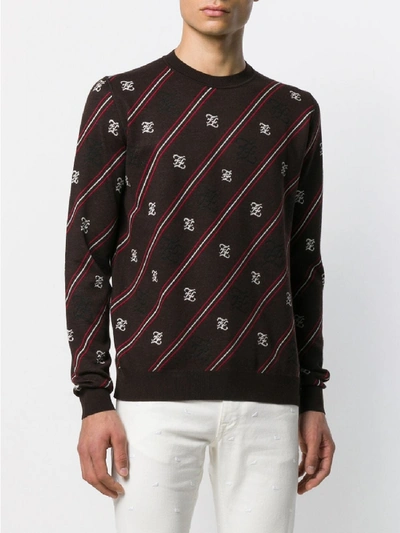 Shop Fendi Stripe Printed Sweater In Brown