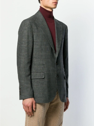 Shop Brunello Cucinelli Checked Wool Blend Jacket In Grey