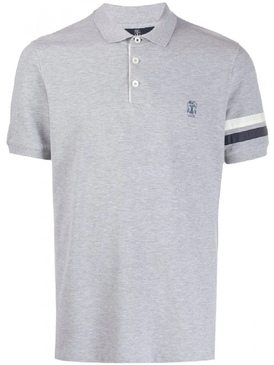 Shop Brunello Cucinelli Cotton Polo Shirt With Logo In Grey