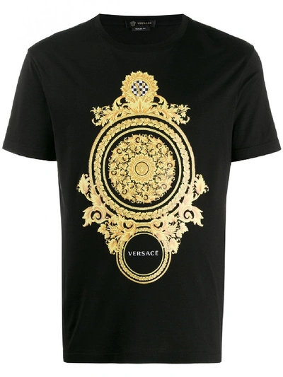 Shop Versace Printed Cotton T-shirt In Black