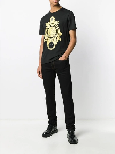 Shop Versace Printed Cotton T-shirt In Black