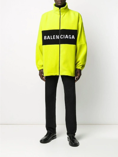 Shop Balenciaga Zip-up Logo Jacket In Yellow