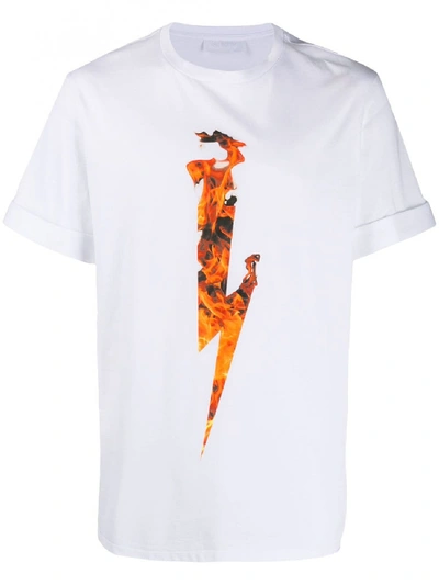 Shop Neil Barrett Flame Print Cotton T-shirt In White