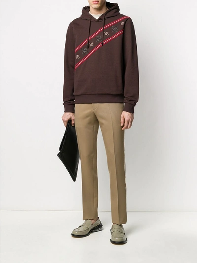 Shop Fendi Logo Print Hooded Sweatshirt In Brown