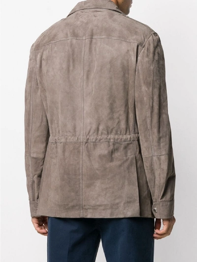 Shop Brunello Cucinelli Leather Jacket In Grey
