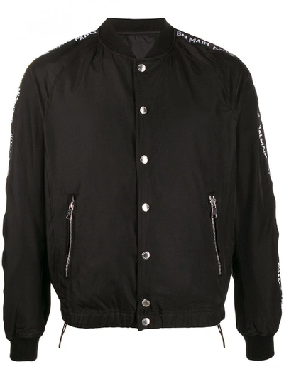 Shop Balmain Logo Bomber In Black